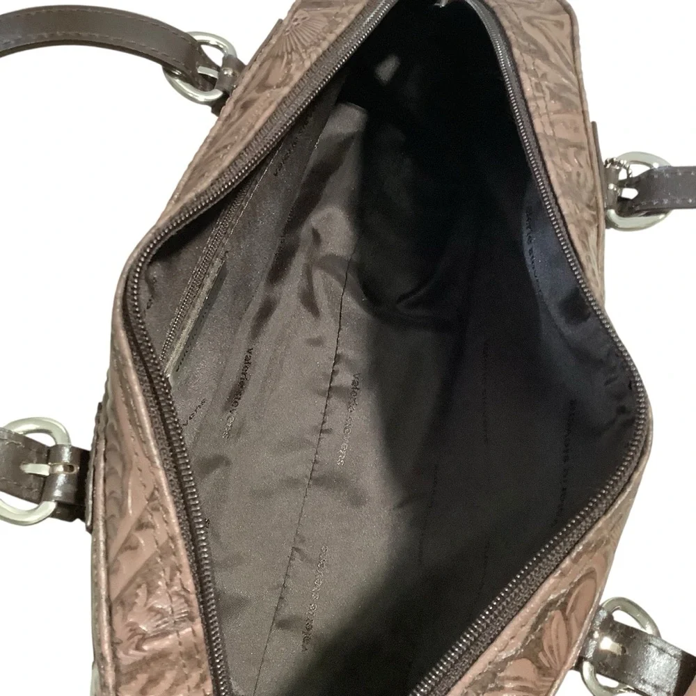 Valerie Stevens Vtg Genuine Leather Tooling Around Brown Embossed Handbag Rare - Picture 10 of 12